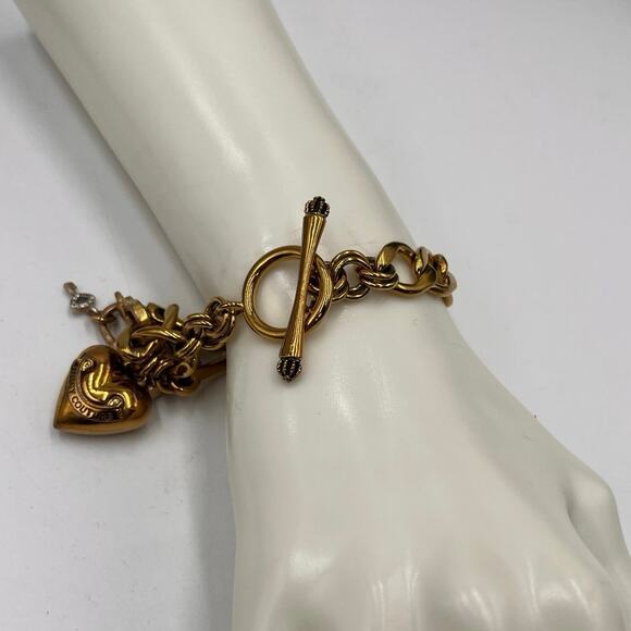 Juicy Couture Gold Tone Pave Padlock With Key Puff 3D Heart and J Charm Bracelet - Picture 5 of 8